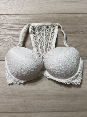 PINK Victoria's Secret White Lace Racerback Push-Up Bra